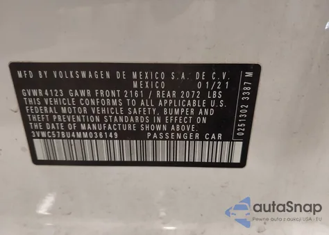 2021 Volkswagen Jetta 1.4T R-Line/1.4T S/1.4T Se из США, поврежденный, VIN 3VWC57BU4MM036149